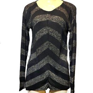 🎀Y2K I.N.C Black Thin Multi Glitter Asymmetrical Striped Split Sides Sweater🎀